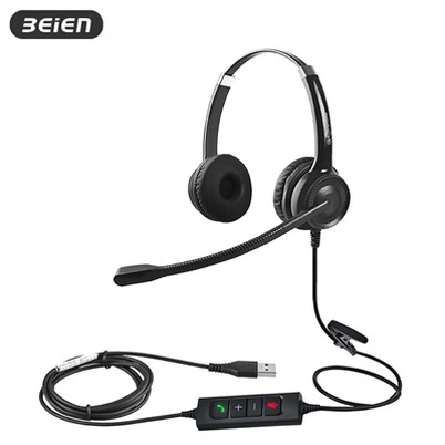 Dual ear wired usb headset noise cancelling mic