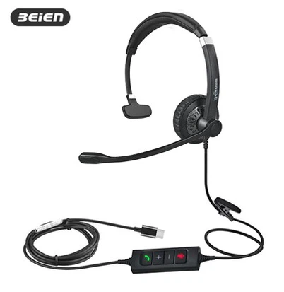 Mono Usb C Corded Headphones With Mic Noise Cancelling For Office